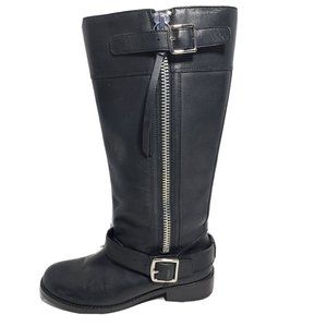 Coach Winslow Size 6.5 B Black Leather Riding Boots Zip Up Buckle
